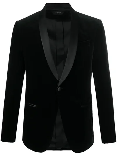 Z Zegna Single Breasted Velvet Smoking Jacket In Black