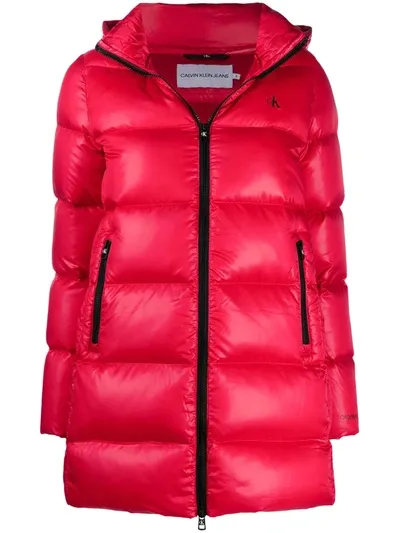 Calvin Klein Jeans Est.1978 Embroidered Logo Quilted Puffer Jacket In Red