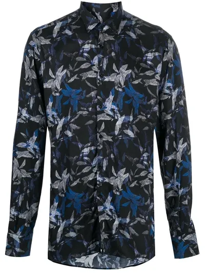 Karl Lagerfeld Floral Button-down Shirt In Blue