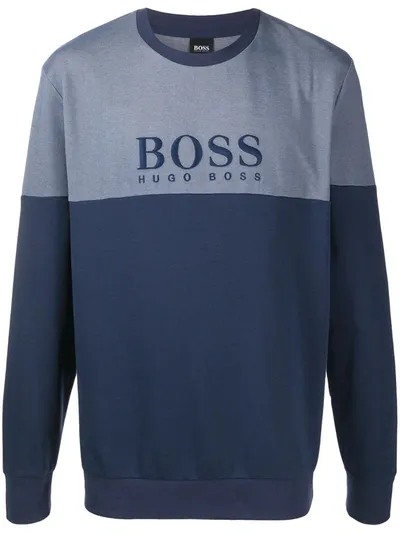 Hugo Boss Logo-print Long-sleeve Sweatshirt In Blue