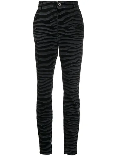 Just Cavalli Flocked High-rise Slim-leg Jeans In Dark Denim