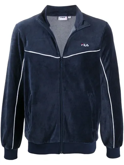 Fila Velvet-effect Track Jacket In Blue