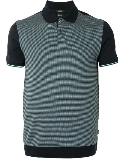 Hugo Boss Short-sleeve Checked Polo Shirt In Blue