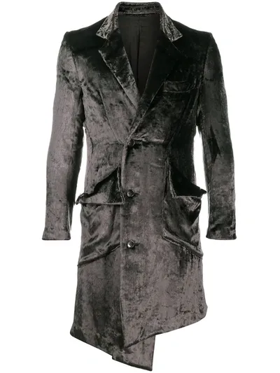 Sulvam Asymmetric Velvet Overcoat In Grey