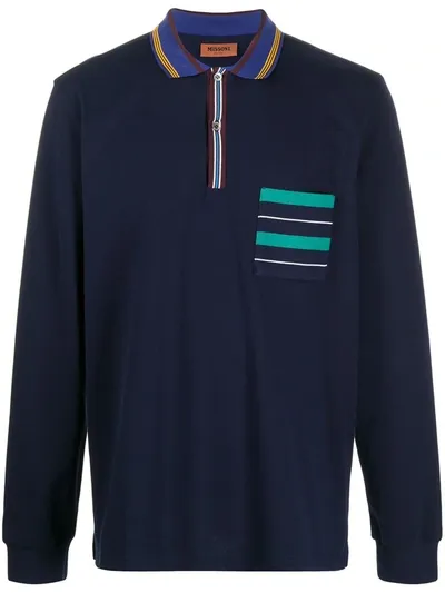 Missoni Stripe-detailing Long-sleeve Polo Shirt In Blue