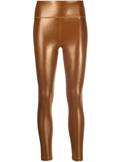 Nike Metallic-effect Performance Leggings In Orange