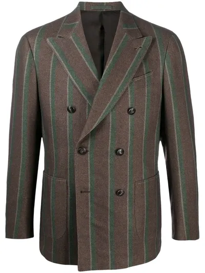 Lardini Striped Double-breasted Blazer In Brown