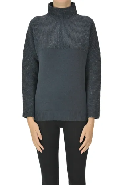 Peserico Turtleneck Pullover With Lurex In Gray