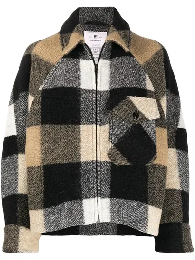 Woolrich Check Zipped Coat In Neutrals