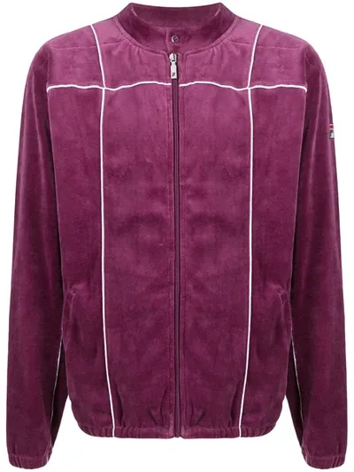 Fila Collarless Velour Track Jacket In Purple