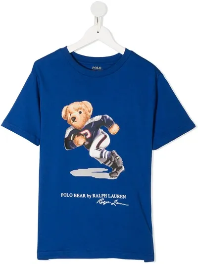 Ralph Lauren Teen Football Bear-print Cotton T-shirt In Blue