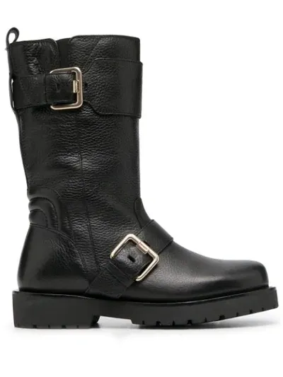 Twinset Buckled Biker Boots In Black