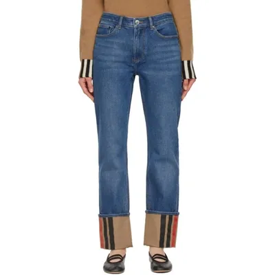 Burberry Marissa Stripe Cuff Straight Leg Jeans In Blue