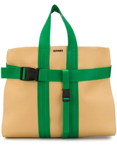 Sunnei Logo Colour-block Tote In Neutrals