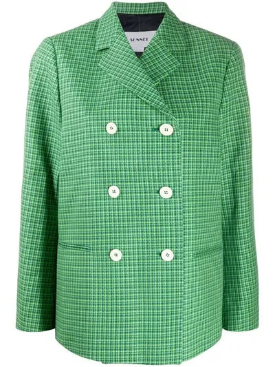 Sunnei Double Breasted Houndstooth Jacket In Green