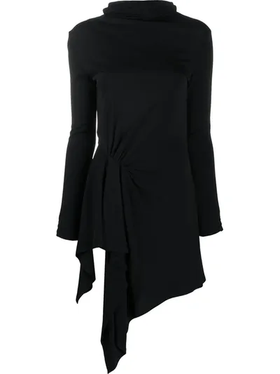 Ssheena Asymmetric Gathered Dress In Black