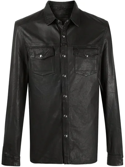 Allsaints Sheepskin Leather Shirt In Black