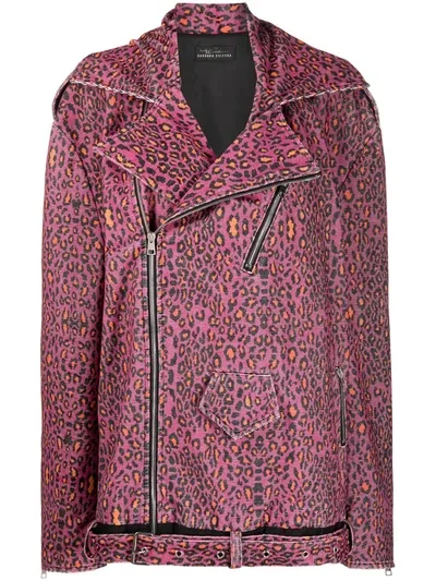 Barbara Bologna Oversized Leopard Print Biker Jacket In Pink