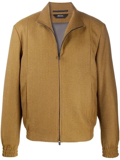 Z Zegna Fine Knit High Neck Jacket In Yellow