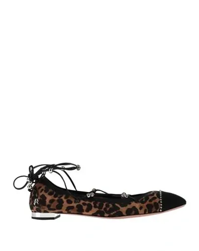 Aquazzura Mystique Embellished Leopard-print Suede Ballet Flats In Brown