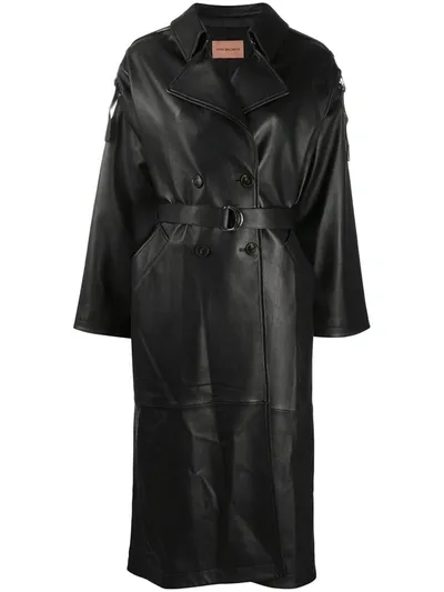 Yves Salomon Belted Leather Trench Coat In Black