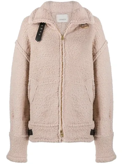 Laneus Aviator Zip-up Knit Jacket In Neutrals