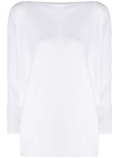 Maison Ullens Long-sleeved Ribbed Panel Sweater In White