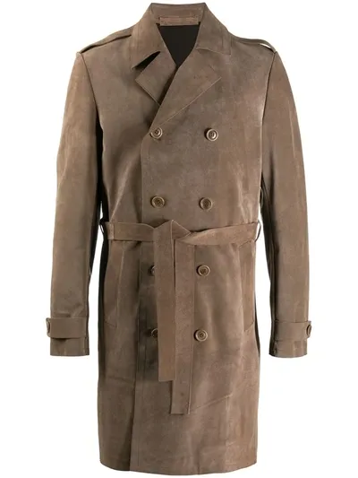 Salvatore Santoro Leather Trench Coat In Brown