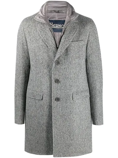 Herno Houndstooth Single-breasted Coat In Grey