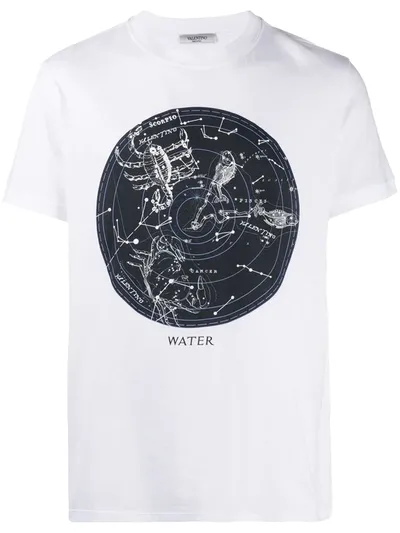 Valentino Men's Water Zodiac-print T-shirt In Bianco