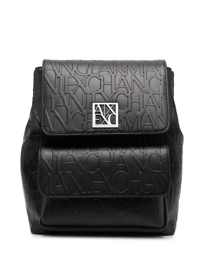 Armani Exchange Embossed Logo Faux-leather Backpack In Black