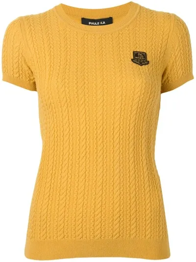 Paule Ka Logo Patch Cable-knit Top In Yellow