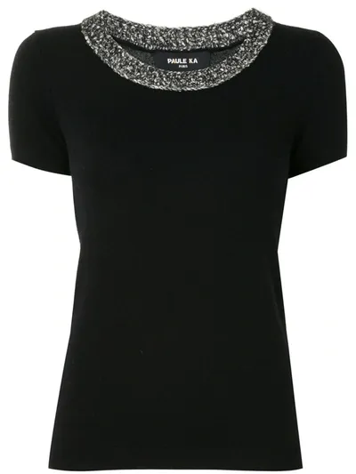 Paule Ka Crochet Piping Knitted Top In Black