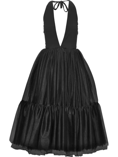 Miu Miu V-neck Tulle Dress In Black