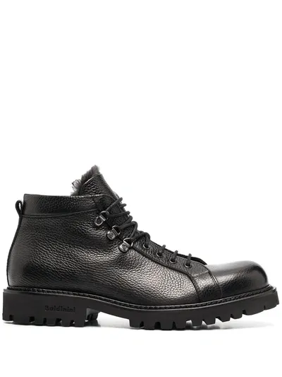 Baldinini Pebbled Lace-up Boots In Black