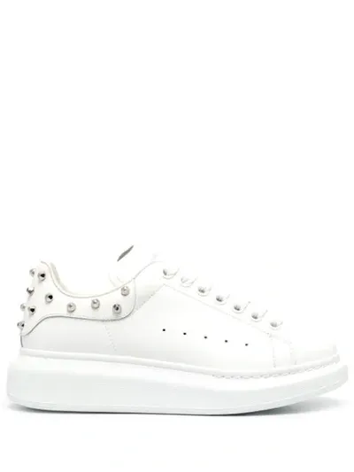 Alexander Mcqueen Stud-heel Leather Sneakers In White