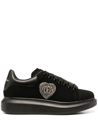 Alexander Mcqueen Heart Patch Suede Sneakers In Black