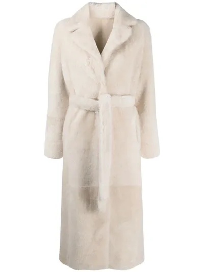 Yves Salomon Meteo Merino Lambskin Long Coat In White