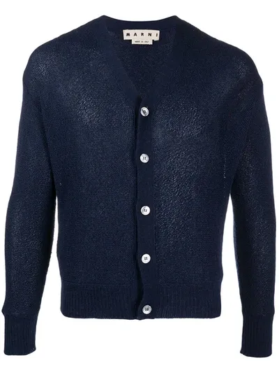 Marni Semi-sheer V-neck Cardigan In Blue