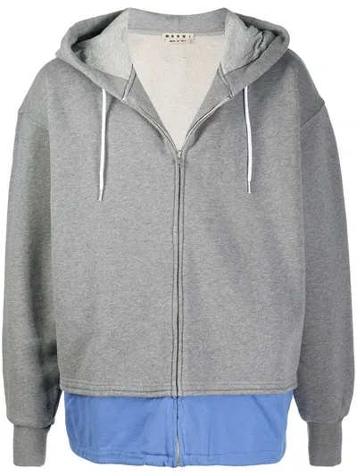 Marni Layered-effect Logo Hoodie In Grey