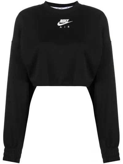 Nike Logo Print Cropped Sweatshirt In Black