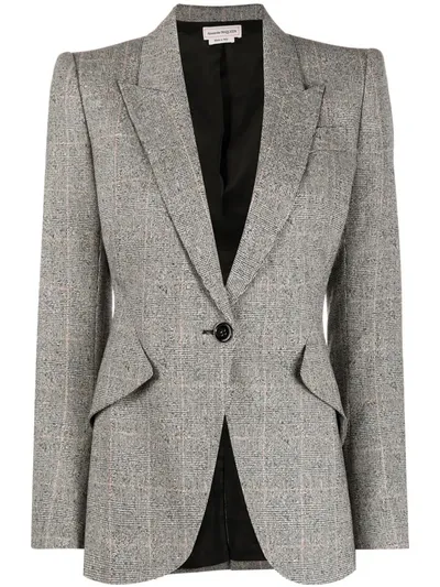 Alexander Mcqueen Single-breasted Check Blazer In Grey