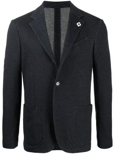 Lardini Check Print Blazer In Blue