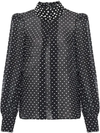 Patbo Beaded Polka Dot High Neck Blouse In Black