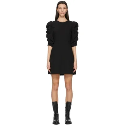 See By Chloé Draped-sleeved Fitted Short Dress In Black