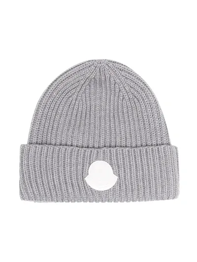 Moncler Babies' Virgin Wool Knitted Hat In Grey