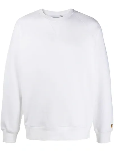 Carhartt Chase Embroidered Logo Rib-trimmed Sweatshirt In White