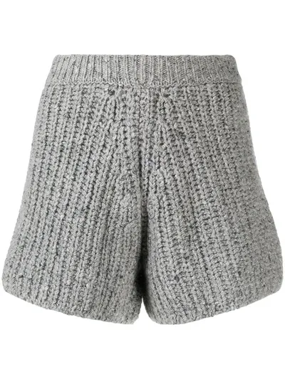 Alanui Ribbed-knit High-waist Shorts In Grey