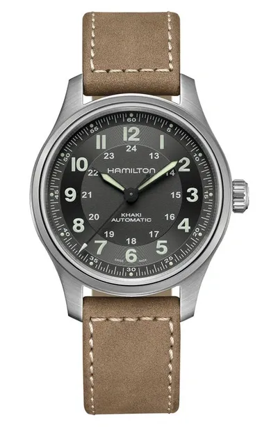 Hamilton Men's Swiss Automatic Khaki Field Brown Leather Strap Watch 42mm