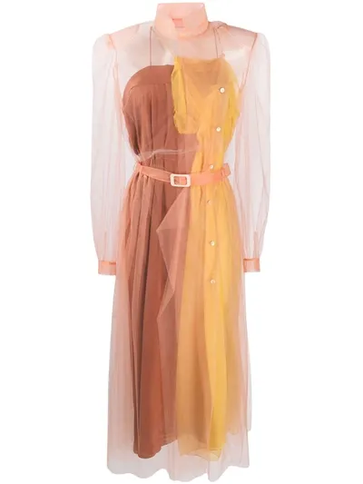 Maison Margiela Layered Sheer Shirt Dress In Orange